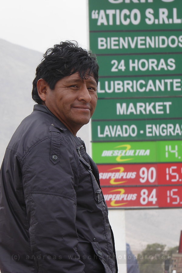 peruvian at gasoline station