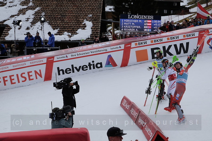 the winners hirscher, matt, and kristoffersen